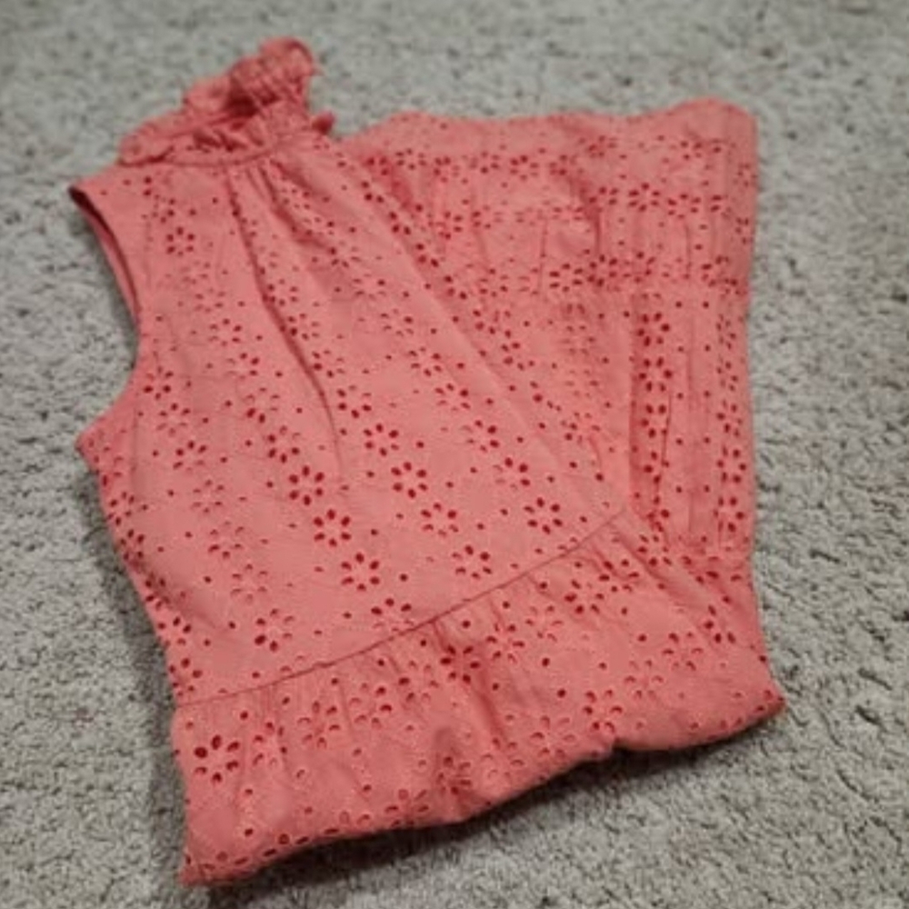 Eyelet Ruffle Sleeve Coral Dress
